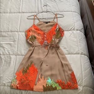 French Connection Tan/ Coral Sequin Dress